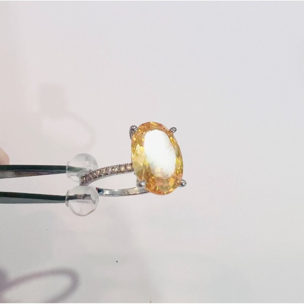 Sterling Silver 925 Ring With Yellow Oval CZ Stone & Moissanite Accents Size 8.2 - Picture 2 of 10